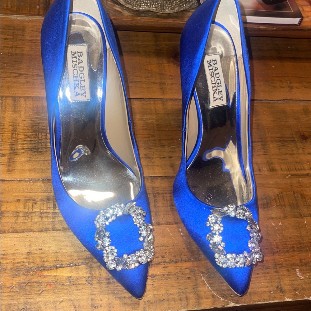 Badgley Mischka Collection Cher Embellished Pump Satin Blue Rhinestone - Picture 5 of 8